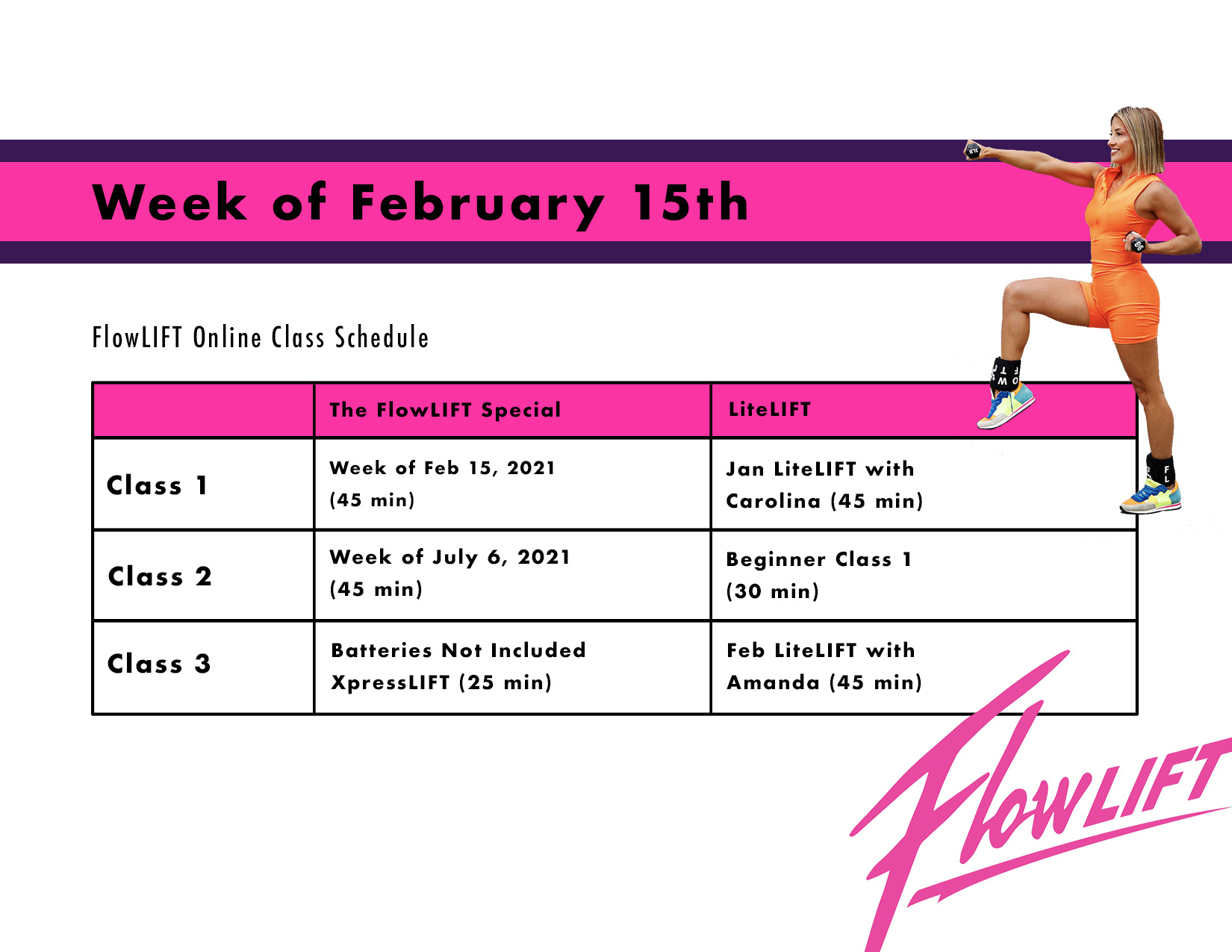 FlowLift weekly schedule